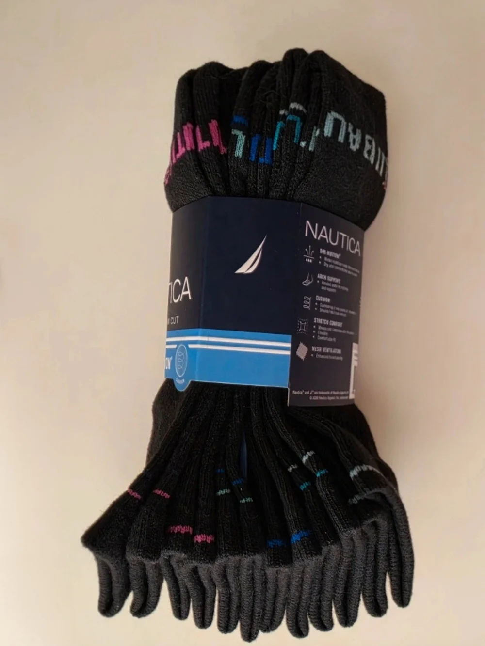 Nautica Black Low-Cut Athletic Socks with Pink & Blue Accents - Women's 6 Pack